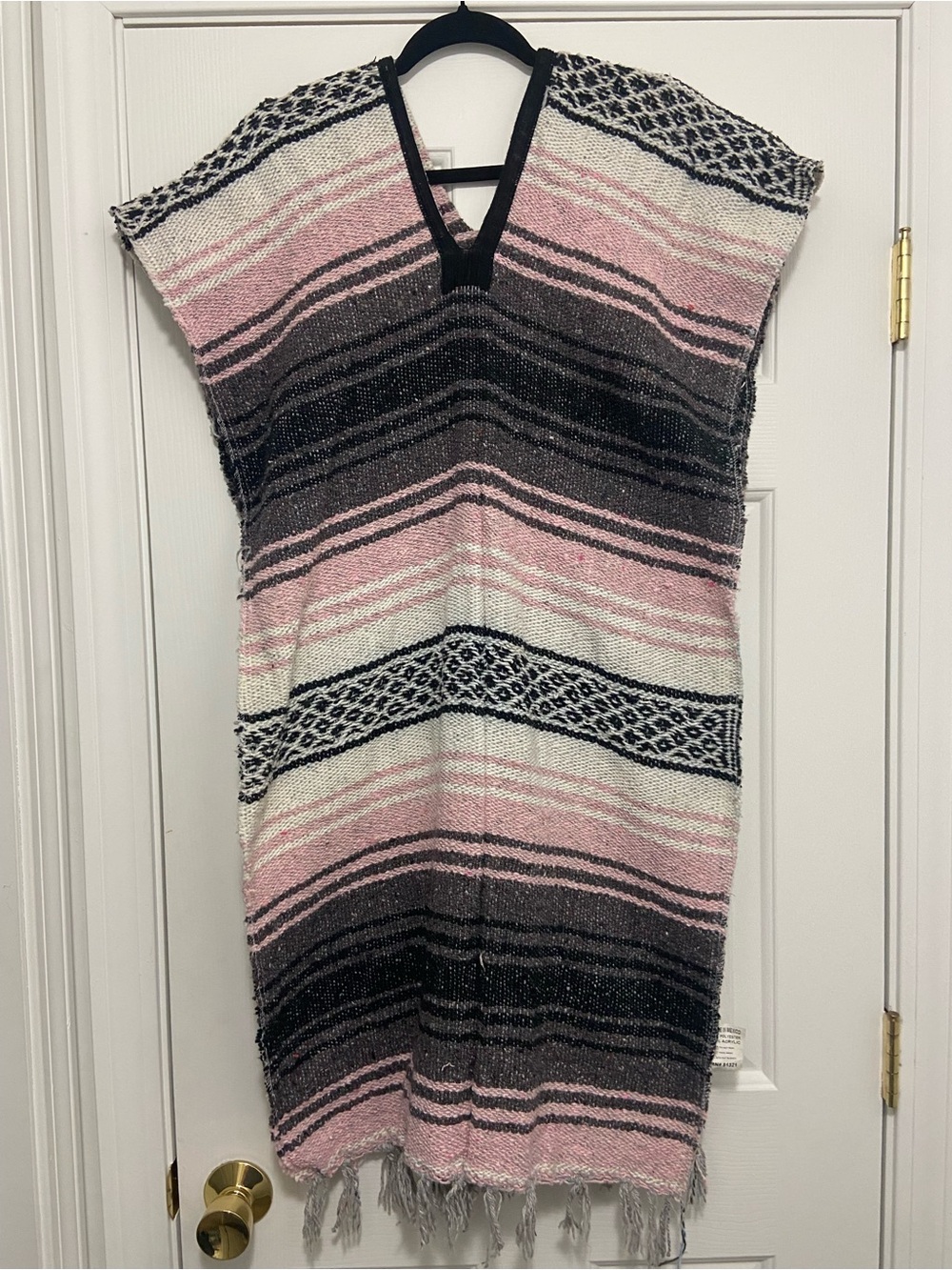 Striped Pink and Black V-Neck Poncho